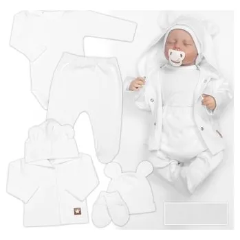 Dívčí oblečení Žebrovaná sada, Star 5D, body, polodupačky, kabátek, čepička, rukavice - bílá, 68 ; 68 (3-6m)