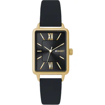 Hodinky MINET Zlato-černé dámské hodinky SIENA s černým koženým řemínkem MWL5425