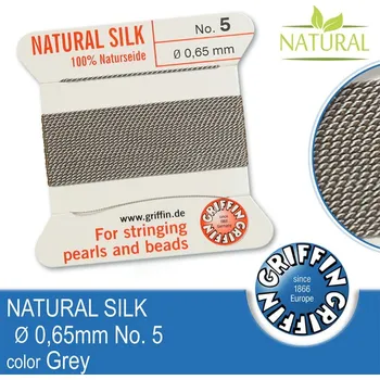 Nit Hedvábná nit s jehlou GRIFFIN síla nitě 0,65mm No.5 délka 2m. Barva Grey