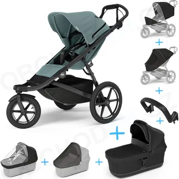 Dětské zboží Set 7v1 Thule Urban Glide 3 Mid blue + pláštěnka + ochranná síť + madlo + korbička Black + pláštěnka + ochranná síť na korbičku