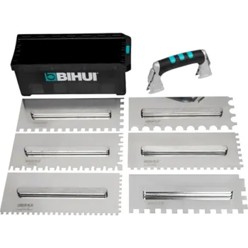 Zednické hladítko Bihui PTSJH8 - 6ks zubových hladítek a rukojeti v boxu, 280x115mm