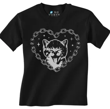 Chlapecké tričko Dětské tričko Kotě v Řetězovém Srdci Chain Heart (Velikost: 7-8, Barva: Černá)