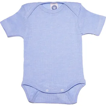 Kojenecký body Dětské body z merino vlny, hedvábí a bavlny, krátký rukáv světle modré Velikost: 74/80