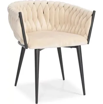 Křeslo Sametové křeslo Glamour béžové s černými nohami a pleteným designem