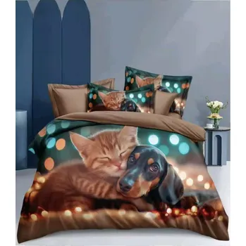 Povlečení Novinka 2026 – Roztomilé 3D povlečení 140x200/70x90 cm – Přátelé: pes a kočka + povlak na polštářek ZDARMA