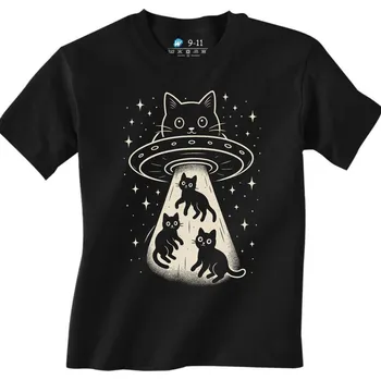 Chlapecké tričko Dětské tričko Záhadné Kočičí UFO (Velikost: 12-13, Barva: Černá)