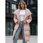Pudrově růžový dlouhý prošívaný kabát s páskem FAVI TY3090 Velikost: L