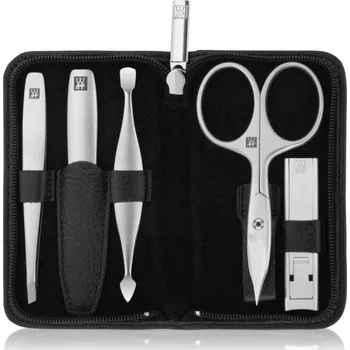Přípravek na nehty Zwilling Twinox Zwilling Classic kleštičky na nehty 1 ks + nůžky na nehty a nehtovou kůžičku 1 ks + pinzeta šikmá 1 ks + safírový pilník na nehty 1 ks + čistič nehtů 1 ks + cestovní pouzdro 1 ks