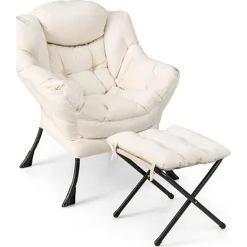 Křeslo Rozkládací křeslo NP10119BE s opěrkou nohou a boční kapsou, béžové - B COSTWAY