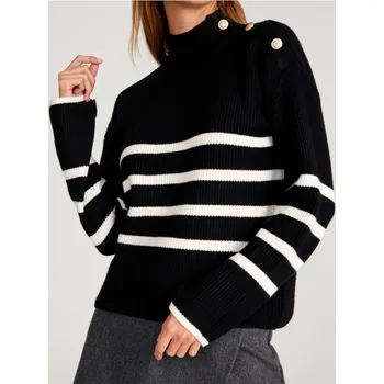 Dámský svetr Sinsay - Žebrovaný svetr s knoflíky na rameni - černá - 7518J-99S - 7518J-99S-XXS-1