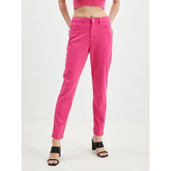 Dámské oblečení Tmavě růžové dámské zkrácené mom fit džíny Pieces Kesia - Dámské Pieces fuchsiová 2150113