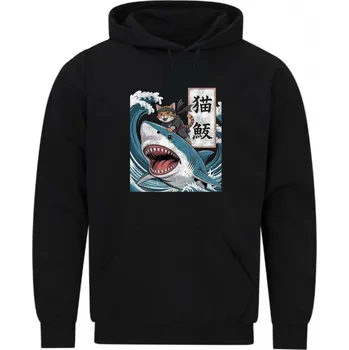 Pánská mikina Pánská mikina Ninja Kočka na Žralokovi Ukiyo-e Art (Velikost: 5XL, Barva: Černá)