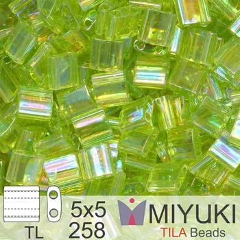 Korálek Korálky MIYUKI tvar TILA BEADS velikost 5x5mm. Barva TL-258 Transparent Chartreuse AB. Balení 5g.