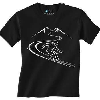 Dívčí tričko Dětské tričko Lyžař na Svahu v Horách (Barva: Bílá)