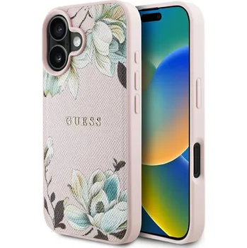 Telefonní příslušenství Pouzdro GUESS pro IPHONE 16 kompatibilní s MagSafe GUHMP16SPGNMPLMP (PU Grained Flowers Classic Logo) růžové