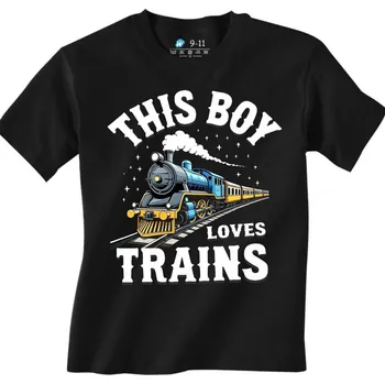 Chlapecké tričko Dětské tričko Tento kluk miluje vlaky This Boy Loves Trains (Velikost: 7-8, Barva: Černá)