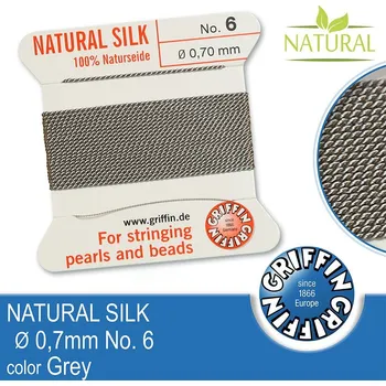 Nit Hedvábná nit s jehlou GRIFFIN síla nitě 0,70mm No.6 délka 2m. Barva Grey