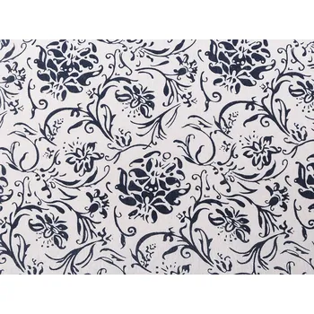 Bavlněná metráž / imitace lnu hrubší, květy, barva režná modrá tmavá