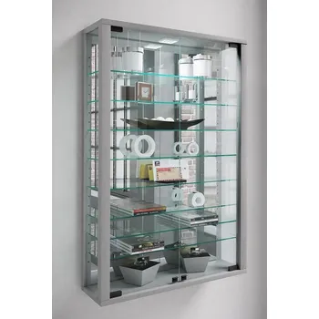 Komoda Vcm Nástěnná vitrína Vitrosa Mini se zrcadlem včetně LED osvětlení, stříbrná