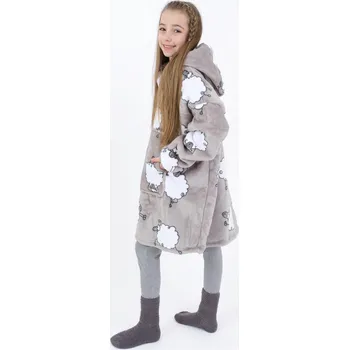 Dívčí oblečení Beránková mikina mikroplyš – Ovečky Morning Yoga šedé velikost S dětská