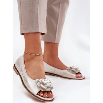 Dámské baleríny Kožené Baletky S Otevřenými Prsty A Květem Zazoo Zazoo šedá 3332565