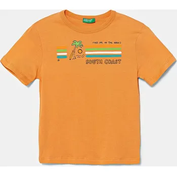 Dětské bavlněné tričko United Colors of Benetton 3I1XG10JM.P.Seasonal oranžová 22X, vel. 90