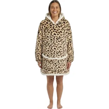 deka Beránková mikinová deka s rukávy a kapucí LEOPARD, krémová