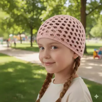 Čepice Háčkovaná dívčí čepice s kamínky Ander Michaela růžová (Jarní háčkovaná čepice pro holky)