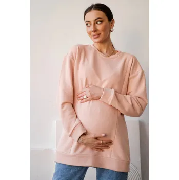 Těhotenská móda Oversize těhotenská a kojicí mikina 3v1 Basic - broskvová, bavlněná Velikost: 2XL/3XL