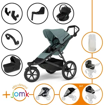 Kočárek Set 11v1 Thule Urban Glide 3 Mid blue + madlo + korbička Black + příslušenství JOMK + autosedačka Thule Maple Black s ISOFIX základnou Thule Alfi a adaptéry