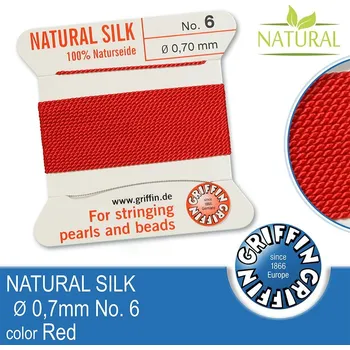 Nit Hedvábná nit s jehlou GRIFFIN síla nitě 0,70mm No.6 délka 2m. Barva Red