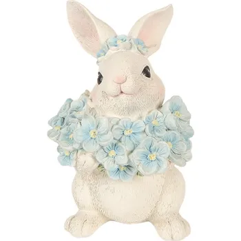 Dekorace bílý králík s modrými květy - 9*10*13 cm