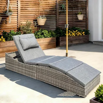 Zahradní lehátko Polohovatelné ratanové lehátko SAVANA šedá/tm. šedá