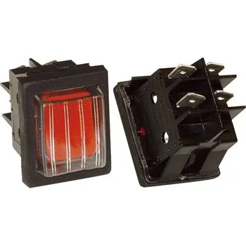 vypínač Vypínač kolébkový s podsvitem a krytím - červený 230V / 16A