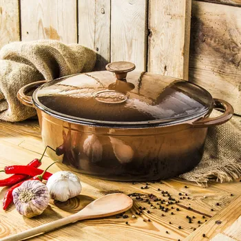 Hrnec Hnědý litinový pekáč 6,5 l s víkem KONIGHOFFER Oválný 6,5 l