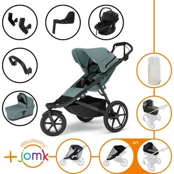 Kočárek Set 11v1 Thule Urban Glide 3 Mid blue + madlo + korbička Mid blue + příslušenství JOMK + autosedačka Thule Maple Black s ISOFIX základnou Thule Alfi a adaptéry