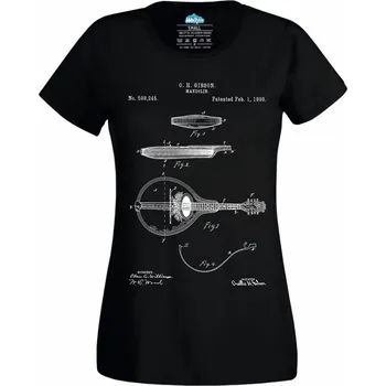 Dámské tričko Dámské tričko Mandolína Patent O. H. Gibson (Velikost: S, Barva: Černá)