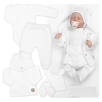 Dívčí oblečení Žebrovaná sada, Star 5D, body, polodupačky, kabátek, čepička, rukavice - bílá, 74; 74 (6-9m); bílá; 100 % bavlna