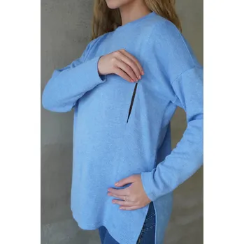 Těhotenská móda Těhotenský a kojicí svetr - modrý Velikost: XL