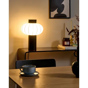 Osvětlení Stolní lampa černá kovová železná nylonová stínidla kaučukové dřevo obývací pokoj ložnice moderní styl Beliani