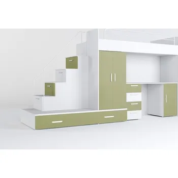 Postel ROSA - UNI - Patrová postel S PŘISTÝLKOU bez roštu v rámu a matrací, ( RAJ 5 ) - lamino BÍLÁ/OLIVOVĚ ZELENÁ (12 BALÍKŮ) (KM) (K150-E)NOVINKA