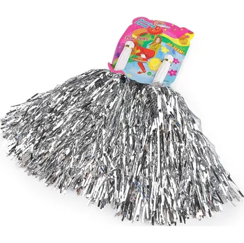 Karnevalový doplněk Pompon pro roztleskávačky 2 ks, malé, 1 stříbrná