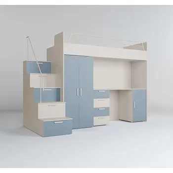 Postel REMA - UNI - Patrová postel S PSACÍM STOLEM a SKŘÍNÍ bez roštu v rámu a matrace, ( RAJ 4 ) - lamino KAŠMÍR/MLHAVĚ MODRÁ (10 BALÍKŮ) (KM) (K150-E)NOVINKA