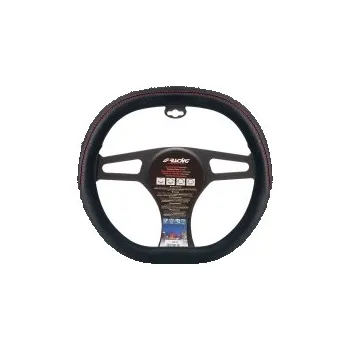 Autopotah Simoni Racing potah volantu F&F – černá ekokůže + červené prošívání – 37–39 cm – hranatý tvar