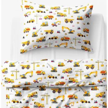Povlečení Dětské bavlněné povlečení - Nákladní auta a bagry 140 x 200 a 70 x 90 cm