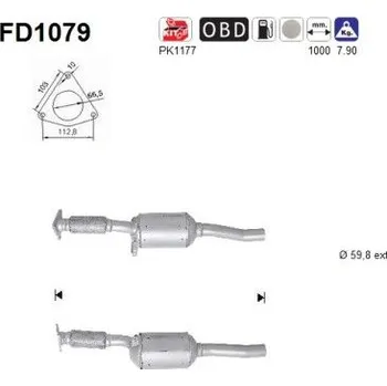 Filtr pevných částic Filtr sazových částic, výfukový systém AS FD1079