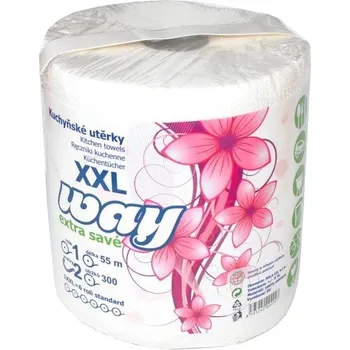 Papírový ručník Papírové utěrky Way XXL 2vr, celulóza, návin 55m, 300 útržků, 1 role