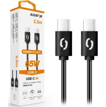 Počítač Datový kabel ALIGATOR POWER 65W, USB-C/USB-C 3A, 2,5m černý