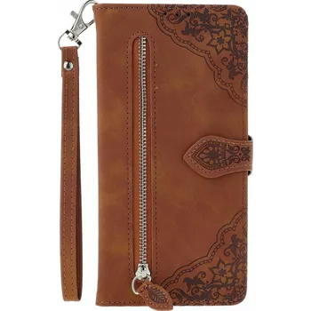 Pouzdro na mobilní telefon Pouzdro Xiaomi Redmi 14C knížkové se zipem hnědé (kryt neboli obal na Xiaomi Redmi 14C)