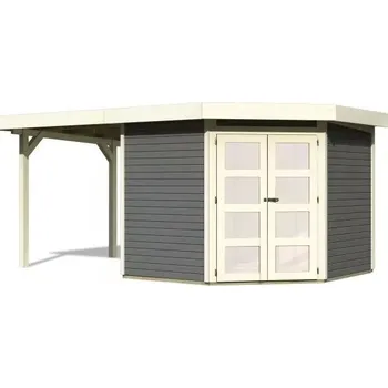 Zahrada LANIT PLAST, s.r.o. dřevěný domek KARIBU GOLDENDORF 5 + přístavek 240 cm (78251) terragrau LG3885